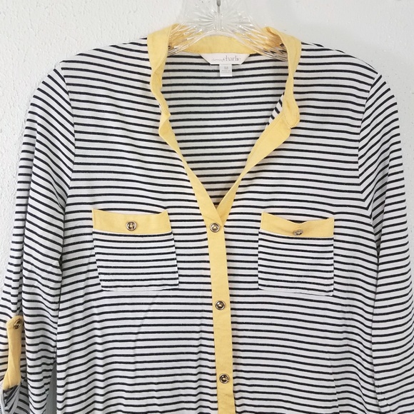 Charming Charlie Women's Button Down V Neck Pin Stripe Shirt Top Blouse - Picture 2 of 8